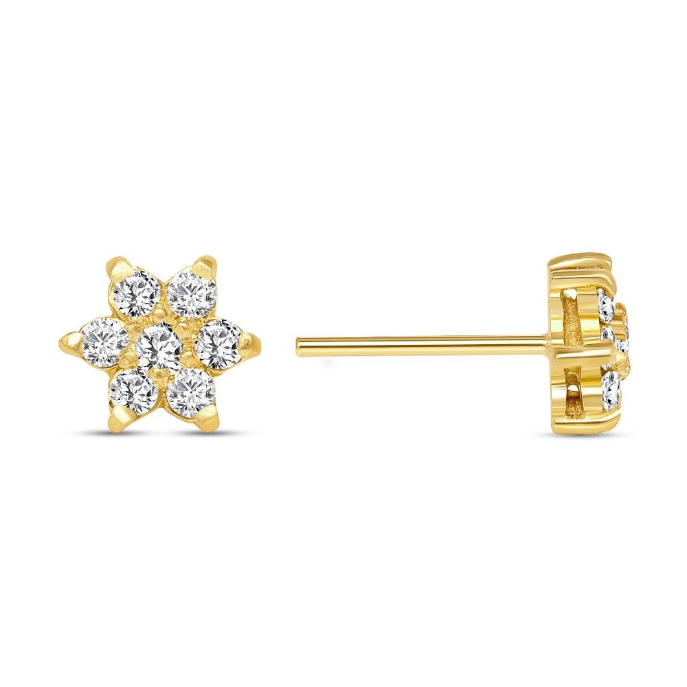 Floral Round Diamond 14K (or 18k upon request) Yellow Gold Stud Earrings